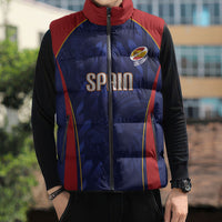 Custom Spain Rugby 2026 Sleeveless Puffer Jacket Vamos Los Leones Blue Version