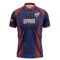 Custom Spain Rugby 2026 Zipper Polo Shirt Vamos Los Leones Blue Version