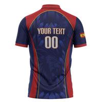 Custom Spain Rugby 2026 Zipper Polo Shirt Vamos Los Leones Blue Version