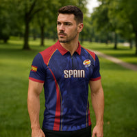 Custom Spain Rugby 2026 Zipper Polo Shirt Vamos Los Leones Blue Version