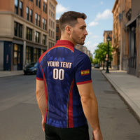 Custom Spain Rugby 2026 Zipper Polo Shirt Vamos Los Leones Blue Version