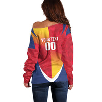 Custom Romania Rugby 2026 Off Shoulder Sweater Stejarii Oak Leaf Symbol