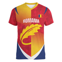 Custom Romania Rugby 2026 Women V-Neck T-Shirt Stejarii Oak Leaf Symbol