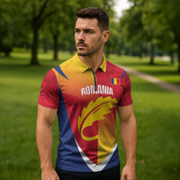 Custom Romania Rugby 2026 Zipper Polo Shirt Stejarii Oak Leaf Symbol