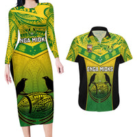 Papua New Guinea Rugby Couples Matching Long Sleeve Bodycon Dress and Hawaiian Shirt Enga Mioks PNG Polynesian Pattern - Wonder Print Shop