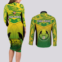 Papua New Guinea Rugby Couples Matching Long Sleeve Bodycon Dress and Long Sleeve Button Shirts Enga Mioks PNG Polynesian Pattern - Wonder Print Shop