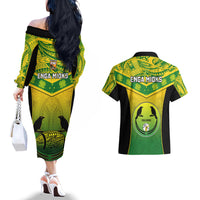 Papua New Guinea Rugby Couples Matching Off The Shoulder Long Sleeve Dress and Hawaiian Shirt Enga Mioks PNG Polynesian Pattern - Wonder Print Shop