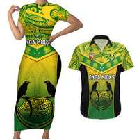 Papua New Guinea Rugby Couples Matching Short Sleeve Bodycon Dress and Hawaiian Shirt Enga Mioks PNG Polynesian Pattern - Wonder Print Shop