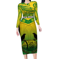 Papua New Guinea Rugby Long Sleeve Bodycon Dress Enga Mioks PNG Polynesian Pattern - Wonder Print Shop