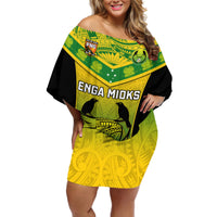 Papua New Guinea Rugby Off Shoulder Short Dress Enga Mioks PNG Polynesian Pattern - Wonder Print Shop