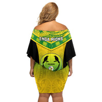 Papua New Guinea Rugby Off Shoulder Short Dress Enga Mioks PNG Polynesian Pattern - Wonder Print Shop