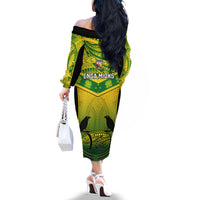 Papua New Guinea Rugby Off The Shoulder Long Sleeve Dress Enga Mioks PNG Polynesian Pattern - Wonder Print Shop