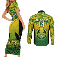Custom Papua New Guinea Rugby Couples Matching Short Sleeve Bodycon Dress and Long Sleeve Button Shirts Enga Mioks PNG Polynesian Pattern - Wonder Print Shop