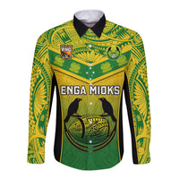 Custom Papua New Guinea Rugby Long Sleeve Button Shirt Enga Mioks PNG Polynesian Pattern - Wonder Print Shop