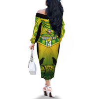 Custom Papua New Guinea Rugby Off The Shoulder Long Sleeve Dress Enga Mioks PNG Polynesian Pattern - Wonder Print Shop