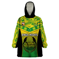 Custom Papua New Guinea Rugby Wearable Blanket Hoodie Enga Mioks PNG Polynesian Pattern - Wonder Print Shop