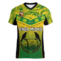 Custom Papua New Guinea Rugby Women V Neck T Shirt Enga Mioks PNG Polynesian Pattern - Wonder Print Shop