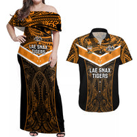 Papua New Guinea Rugby Couples Matching Off Shoulder Maxi Dress and Hawaiian Shirt Lae Snax Tigers PNG Polynesian Pattern - Wonder Print Shop