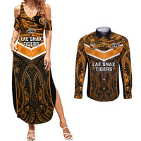 Papua New Guinea Rugby Couples Matching Summer Maxi Dress and Long Sleeve Button Shirts Lae Snax Tigers PNG Polynesian Pattern - Wonder Print Shop