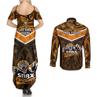 Papua New Guinea Rugby Couples Matching Summer Maxi Dress and Long Sleeve Button Shirts Lae Snax Tigers PNG Polynesian Pattern - Wonder Print Shop