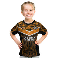 Papua New Guinea Rugby Kid T Shirt Lae Snax Tigers PNG Polynesian Pattern - Wonder Print Shop