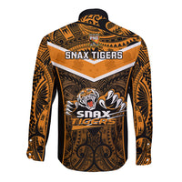 Papua New Guinea Rugby Long Sleeve Button Shirt Lae Snax Tigers PNG Polynesian Pattern - Wonder Print Shop