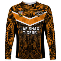 Papua New Guinea Rugby Long Sleeve Shirt Lae Snax Tigers PNG Polynesian Pattern - Wonder Print Shop