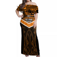 Papua New Guinea Rugby Off Shoulder Maxi Dress Lae Snax Tigers PNG Polynesian Pattern - Wonder Print Shop