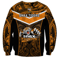 Papua New Guinea Rugby Sweatshirt Lae Snax Tigers PNG Polynesian Pattern - Wonder Print Shop
