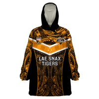 Papua New Guinea Rugby Wearable Blanket Hoodie Lae Snax Tigers PNG Polynesian Pattern - Wonder Print Shop