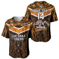 Custom Papua New Guinea Rugby Baseball Jersey Lae Snax Tigers PNG Polynesian Pattern - Wonder Print Shop