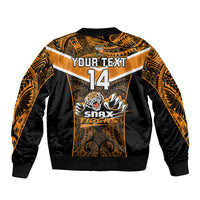 Custom Papua New Guinea Rugby Bomber Jacket Lae Snax Tigers PNG Polynesian Pattern - Wonder Print Shop