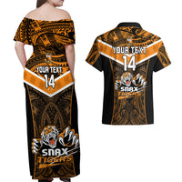 Custom Papua New Guinea Rugby Couples Matching Off Shoulder Maxi Dress and Hawaiian Shirt Lae Snax Tigers PNG Polynesian Pattern - Wonder Print Shop