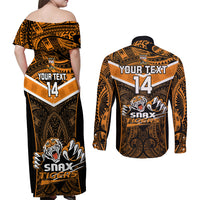 Custom Papua New Guinea Rugby Couples Matching Off Shoulder Maxi Dress and Long Sleeve Button Shirts Lae Snax Tigers PNG Polynesian Pattern - Wonder Print Shop