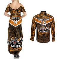 Custom Papua New Guinea Rugby Couples Matching Summer Maxi Dress and Long Sleeve Button Shirts Lae Snax Tigers PNG Polynesian Pattern - Wonder Print Shop