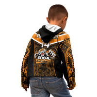 Custom Papua New Guinea Rugby Kid Hoodie Lae Snax Tigers PNG Polynesian Pattern - Wonder Print Shop