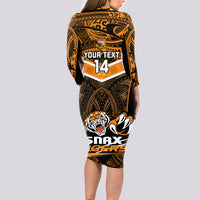 Custom Papua New Guinea Rugby Long Sleeve Bodycon Dress Lae Snax Tigers PNG Polynesian Pattern - Wonder Print Shop