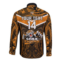 Custom Papua New Guinea Rugby Long Sleeve Button Shirt Lae Snax Tigers PNG Polynesian Pattern - Wonder Print Shop