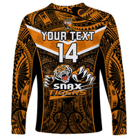 Custom Papua New Guinea Rugby Long Sleeve Shirt Lae Snax Tigers PNG Polynesian Pattern - Wonder Print Shop