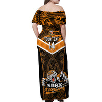 Custom Papua New Guinea Rugby Off Shoulder Maxi Dress Lae Snax Tigers PNG Polynesian Pattern - Wonder Print Shop