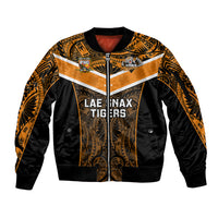 Custom Papua New Guinea Rugby Sleeve Zip Bomber Jacket Lae Snax Tigers PNG Polynesian Pattern - Wonder Print Shop