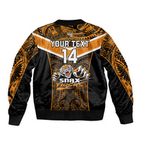 Custom Papua New Guinea Rugby Sleeve Zip Bomber Jacket Lae Snax Tigers PNG Polynesian Pattern - Wonder Print Shop