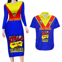 Papua New Guinea Rugby Couples Matching Long Sleeve Bodycon Dress and Hawaiian Shirt Hela Wigmen PNG Polynesian Pattern - Wonder Print Shop