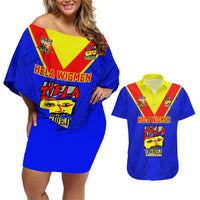 Papua New Guinea Rugby Couples Matching Off Shoulder Short Dress and Hawaiian Shirt Hela Wigmen PNG Polynesian Pattern - Wonder Print Shop