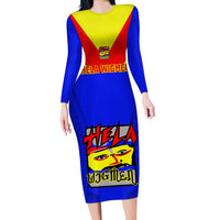Papua New Guinea Rugby Long Sleeve Bodycon Dress Hela Wigmen PNG Polynesian Pattern - Wonder Print Shop