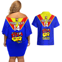 Custom Papua New Guinea Rugby Couples Matching Off Shoulder Short Dress and Hawaiian Shirt Hela Wigmen PNG Polynesian Pattern - Wonder Print Shop