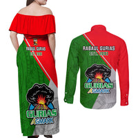 Papua New Guinea Rugby Couples Matching Off Shoulder Maxi Dress and Long Sleeve Button Shirts Rabaul Gurias PNG Polynesian Pattern - Wonder Print Shop