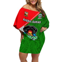 Papua New Guinea Rugby Off Shoulder Short Dress Rabaul Gurias PNG Polynesian Pattern - Wonder Print Shop
