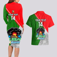 Custom Papua New Guinea Rugby Couples Matching Long Sleeve Bodycon Dress and Hawaiian Shirt Rabaul Gurias PNG Polynesian Pattern - Wonder Print Shop