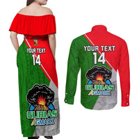 Custom Papua New Guinea Rugby Couples Matching Off Shoulder Maxi Dress and Long Sleeve Button Shirts Rabaul Gurias PNG Polynesian Pattern - Wonder Print Shop